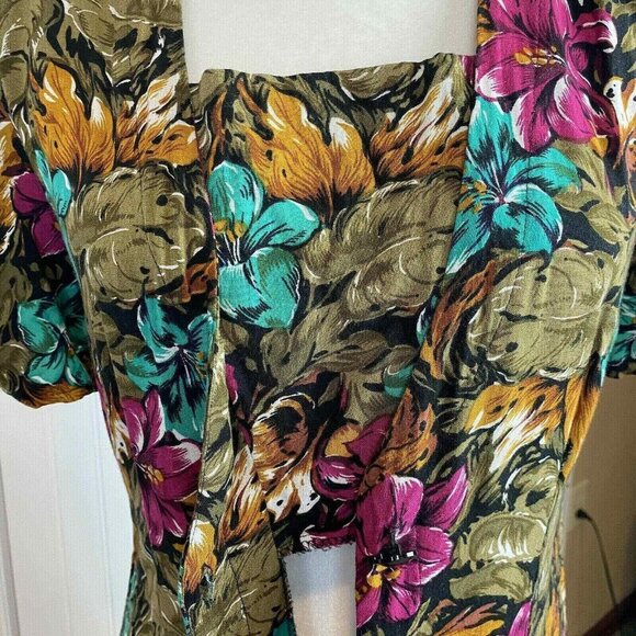 Joni Blair Midi Dress Womens 5‎ Brown VTG 80s Pleated Button Front Floral - Picture 6 of 12